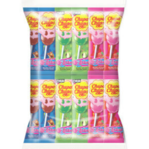 Chupa Chups Buble Gum Lollipops Apple Sour, Strawberry, Cola 450g x 22 pouches
